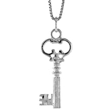 Load image into Gallery viewer, 925 Sterling Silver Diamond Cut Vintage Key Pendant 1 1/8 Inch (28mm) Tall
