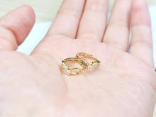 Load image into Gallery viewer, 14K Yellow Gold Twist Curves Huggies Hoop Earrings with CZ Stones Latch back