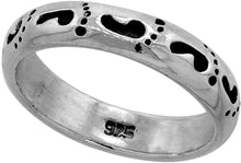 Load image into Gallery viewer, 3mm Sterling Silver Footprints in The Sand Stackable Ring 1/8 inch Sizes 6 to 10