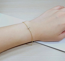 Load image into Gallery viewer, 14K Gold Rolo Chain with Diamonds Side Cross Bracelet Anklet Necklace Handmade