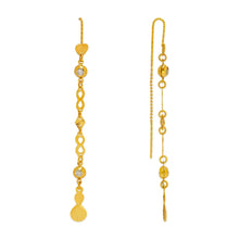 Load image into Gallery viewer, 14K Gold Dangle Threader Earrings Sparkling Accents Geometric Chain 6x76mm