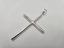 Load image into Gallery viewer, 925 Sterling Silver Plain 5mm Tubular Cross Pendant 3 Inch Tall (75mm)