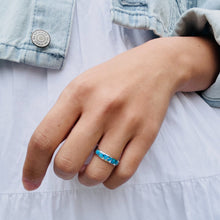 Load image into Gallery viewer, Sterling Silver Blue Synthetic Opal Narrow Wave Band Ring