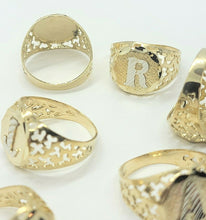 Load image into Gallery viewer, 10k Solid Yellow Gold Round Initial Letter Signet Ring Alphabet A-Z Size 7.5-13