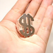 Load image into Gallery viewer, 925 Sterling Large Dollar Sign Diamond Cut Finish Nugget Ring 1 5/16 Inch Wide