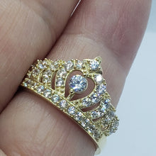 Load image into Gallery viewer, 10K Solid Yellow Gold CZ Crown Ring Royal Polished Band Women Girls High Quality