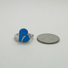 Load image into Gallery viewer, Sterling Silver Blue Synthetic Opal Sideways Heart Ring for Women CZ Accent