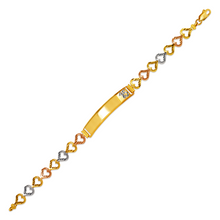 Load image into Gallery viewer, 14K Tri Color Gold 15 Anos Quinceanera Diamond Cut Faceted ID Bracelet 7.5mm/8mm