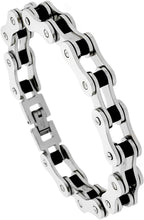 Load image into Gallery viewer, Stainless Steel Bicycle Chain Bracelet Black Rubber Accent for Men 1/2 inch