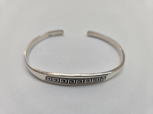 Load image into Gallery viewer, 925 Sterling Silver Flat Greek Key Center Motif Cuff Bracelet 7.25" Long