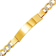 Load image into Gallery viewer, 14K Two Tone Gold Figaro ID Bracelet 11mm/10mm 8" 8.5" long Engraving Available