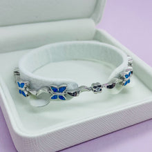 Load image into Gallery viewer, Sterling Silver Synthetic Opal Butterfly Bracelet and CZ stones Hand Inlay