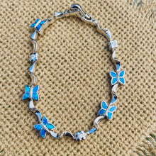 Load image into Gallery viewer, Sterling Silver Synthetic Opal Butterfly Bracelet and CZ stones Hand Inlay