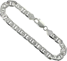 Load image into Gallery viewer, Sterling Silver D/C Flat Mariner Link Chain Necklace Bracelet Italy 8mm, 7"-30"