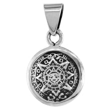 Load image into Gallery viewer, 925 Sterling Silver Small Round Aztec Calendar Pendant 19/32 (15mm) Inch Tall