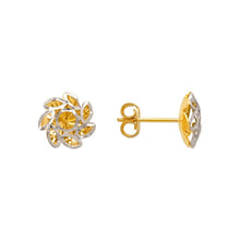 Load image into Gallery viewer, 14K Two Tone Gold High Polished Diamond Cut Flower Stud Earrings 11mm