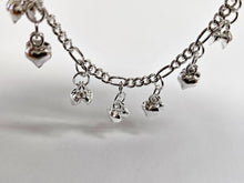 Load image into Gallery viewer, 925 Sterling Silver Figaro Link Anklet with Double Hearts, Fits 9" to 10" Ankles
