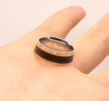 Load image into Gallery viewer, Stainless Steel Flat Black Center w/ Double Golden Stripes Wedding Band Ring 8mm