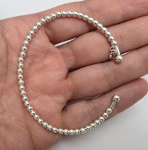 Load image into Gallery viewer, 925 Sterling Silver Wide Plain Beaded Flexible Cuff Bracelet Chain 3mm 7" Long