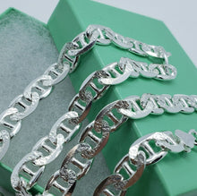 Load image into Gallery viewer, Sterling Silver D/C Flat Mariner Link Chain Necklace Bracelet Italy 8mm, 7"-30"