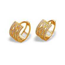 Load image into Gallery viewer, 14K Gold Hoop Earrings Sparkling Accents Elegant Huggie Etched Diagonal 7x14mm