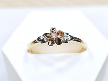 Load image into Gallery viewer, 14K Solid Gold Tri-Tone Flower Ring w CZ Stone Yellow White Rose Gold Size 5-9