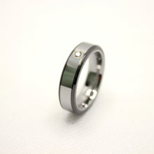 Load image into Gallery viewer, Tungsten Carbide Round Diamond Beveled Ceramic Edge Wedding Band Ring 6mm