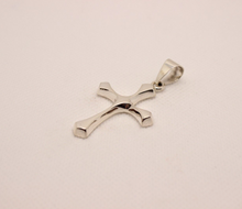 Load image into Gallery viewer, 925 Sterling Silver Skinny Beveled Edge Rhombus Shape Cross Pendant 38mm