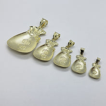 Load image into Gallery viewer, 10K Solid Real Gold Dollar Money Bag Textured Pendant Charm Polished 5 Sizes