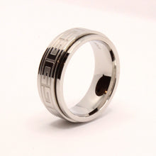 Load image into Gallery viewer, Stainless Steel Reflective High Polish Etched Greek Key Center Spinner Ring 8mm