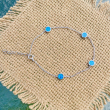 Load image into Gallery viewer, Sterling Silver Synthetic Opal Station Bracelet Round Links fits 6.5 -7.2 Inch