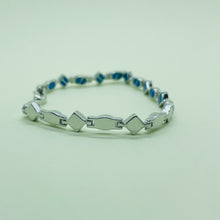 Load image into Gallery viewer, Sterling Silver Synthetic Opal Dainty Bracelet oval and Square Links Hand Inlay