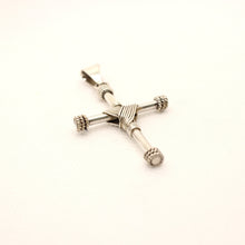 Load image into Gallery viewer, 925 Sterling Silver Wire Wrapped Cylindrical Cross Pendant with Rope Edges