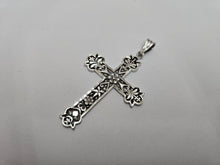 Load image into Gallery viewer, 925 Sterling Silver Diamond-Cut Floral Cross Pendant 2 Inch (50mm) Tall