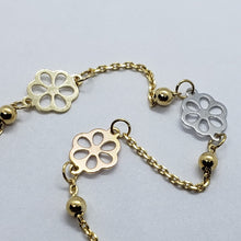 Load image into Gallery viewer, 14K Tricolor Gold Flower Charm Anklet Bracelet High Polished 10 inch Chain Women
