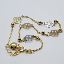 Load image into Gallery viewer, 14K Tricolor Gold Flower Charm Anklet Bracelet High Polished 10 inch Chain Women
