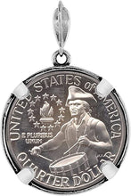 Load image into Gallery viewer, Sterling Silver Quarter Dollar Bezel 24mm 25 Cent Coins Prong Back Illusion Edge