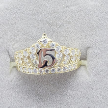 Load image into Gallery viewer, 10K Solid Gold Crown Sweet 15 Ring Quinceanera Anos Birthday Band Girl 5 - 10.5