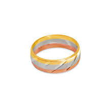 Load image into Gallery viewer, 14K Tricolor GOLD Wedding Band Ring Diamond Cut 6mm Size 5~13 With Engraving