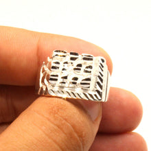Load image into Gallery viewer, 925 Sterling Silver Large Diamond Cut Finish Square Nugget Ring 9/16 Inch Wide