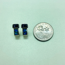 Load image into Gallery viewer, Sterling Silver Synthetic Blue Opal Earrings Emerald Cut Amethyst CZ