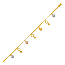 Load image into Gallery viewer, 14K Tri Color Gold Charm Bracelet Anklet 2.2mm Link 8.5mm Charm 7" 10" for Women