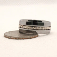 Load image into Gallery viewer, Tungsten Carbide Sterling Silver Rope Inlay Beveled Edges Wedding Band Ring 8mm