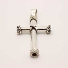 Load image into Gallery viewer, 925 Sterling Silver Thick Cylindrical Cross Pendant with Rope Textured Edges