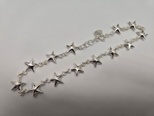 Load image into Gallery viewer, 925 Sterling Silver Anklet with Linked Stars 10mm, Fits 9" to 10" Ankles