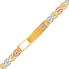 Load image into Gallery viewer, 14K Tri Color Gold Faceted D/C 15 Anos ID Bracelet 7mm Wide 8mm Center 7" Chain