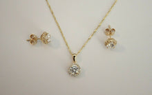 Load image into Gallery viewer, 14K Yellow Gold Round Solitaire Set Pendant Earrings Singapore Chain Necklace