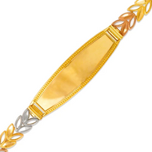 Load image into Gallery viewer, 14K Tri Color Gold Faceted Diamond Cut ID Bracelet 6mm Wide 11mm Center 7" Chain