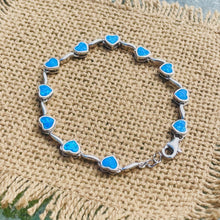 Load image into Gallery viewer, Sterling Silver Synthetic Opal Heart Link Bracelet for Women lobster lock