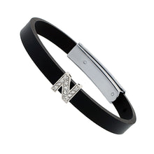 Load image into Gallery viewer, 925 Sterling Silver Alphabet Letter Block CZ Stone Flat Rubber Bracelets, 8mm